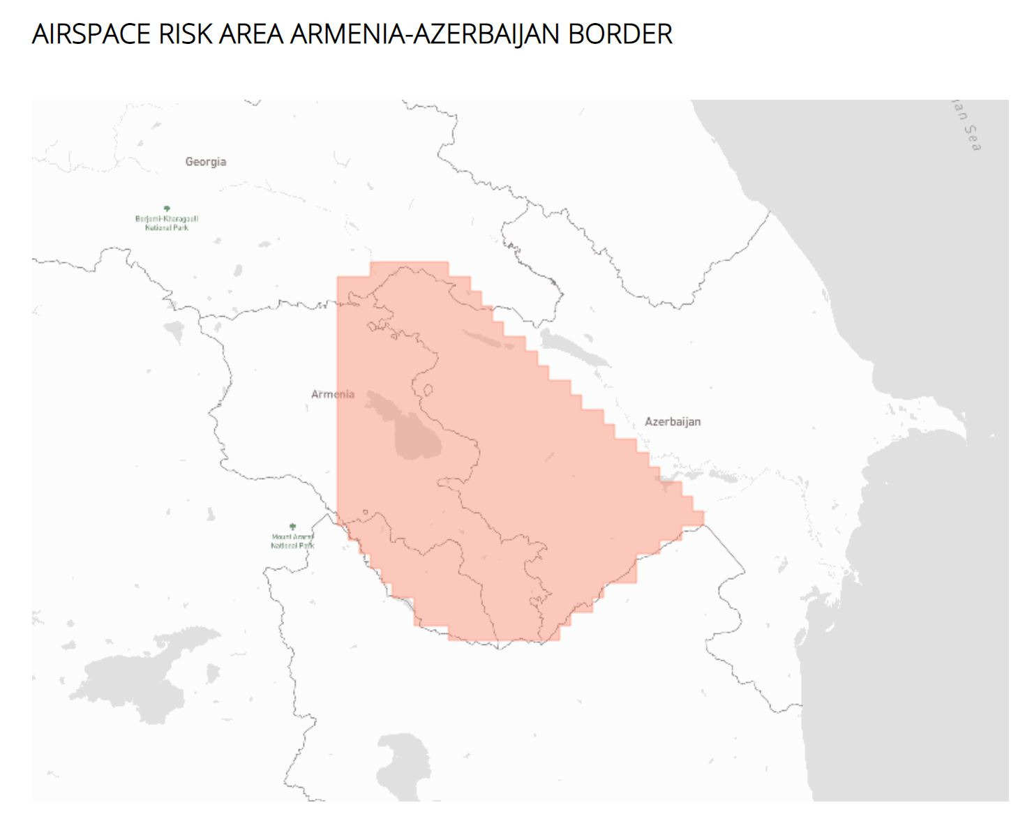 Airspace risk area Armenia-Azerbaijan border