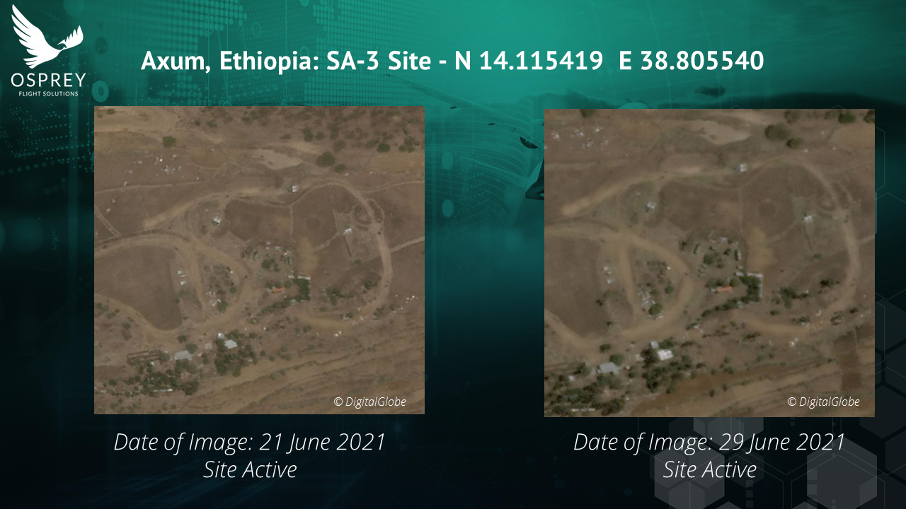 Satellite images showing surface-to-air missile (SAM) site in Axum, Ethiopia, taken on 21 and 29 June 2021