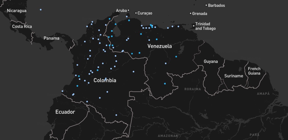 Map of military air activity in Colombia and Venezuela between 1 January and 30 June 2022