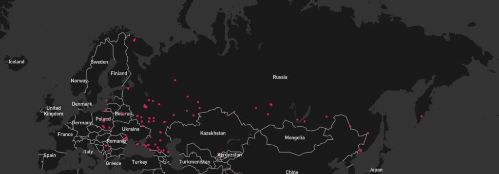 Map showing aviation security incidents in Russia, highlighting key events and regions affected by security threats in the aviation sector.