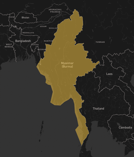 Map of Myanmar showing the airspace area as high risk.