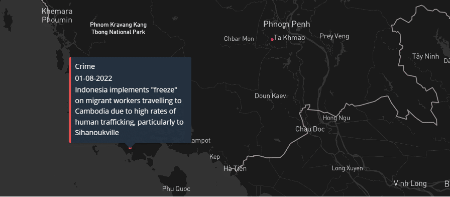 Map of reported human trafficking in cambodia