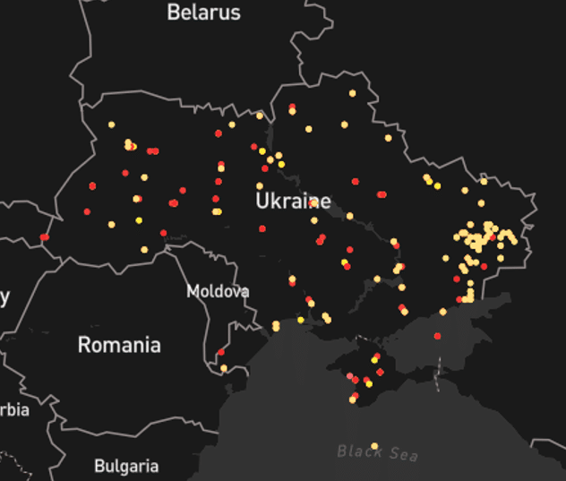 Map showing pings of the russian invasion of Ukraine