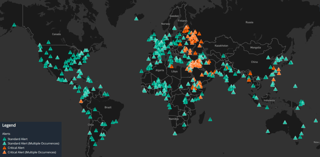 map of alerts issued to aviation in 2023