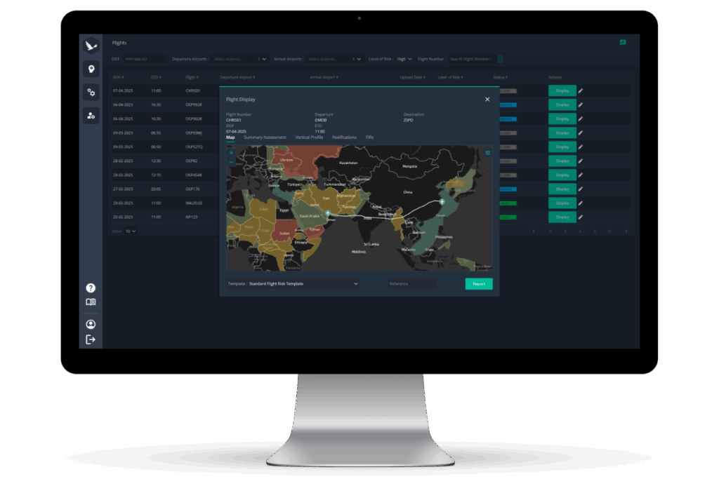Osprey:Flights detail pop up displayed on a desktop monitor
