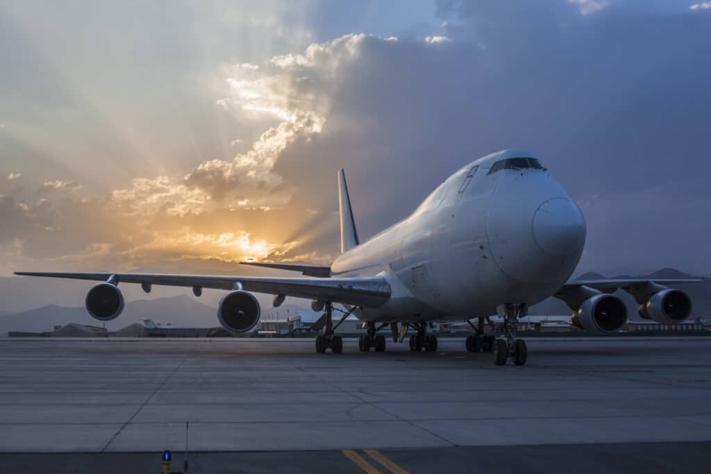 Stock imagery of a large aircraft on a runway