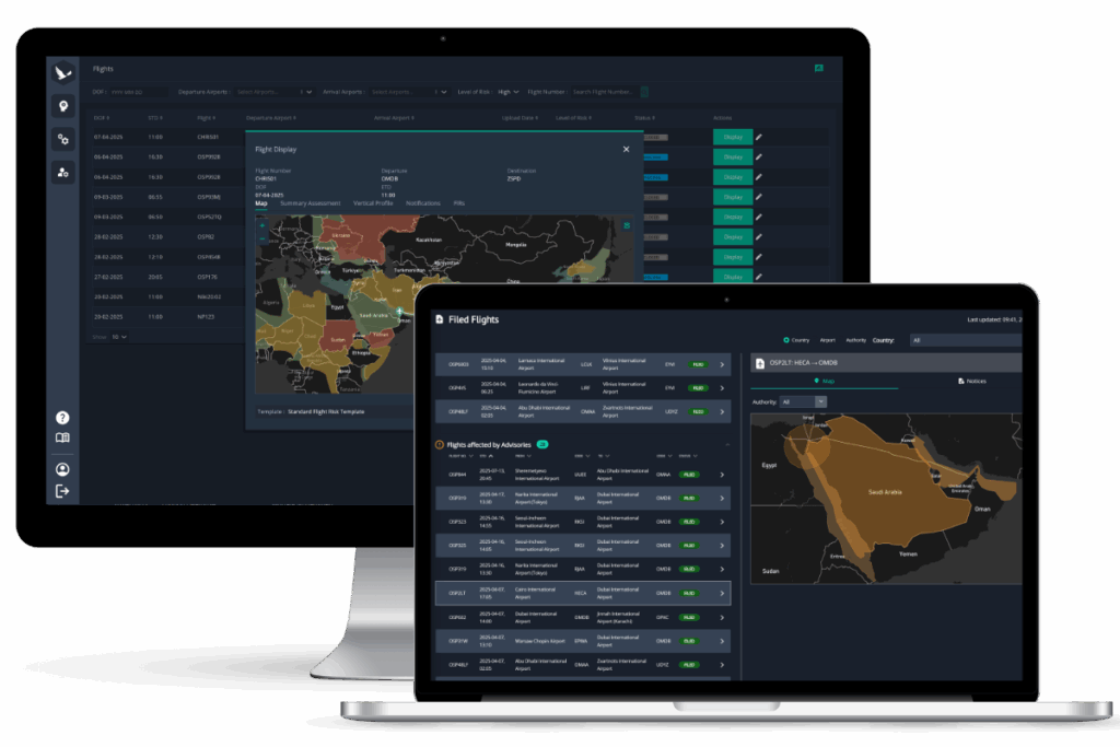 Osprey:Flights and Filed Flights views displayed on laptop and desktop machines